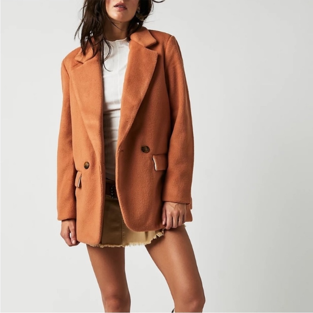 Free People Mari Solid Blazer Coat Terracotta Orange Small Slouchy Size L New